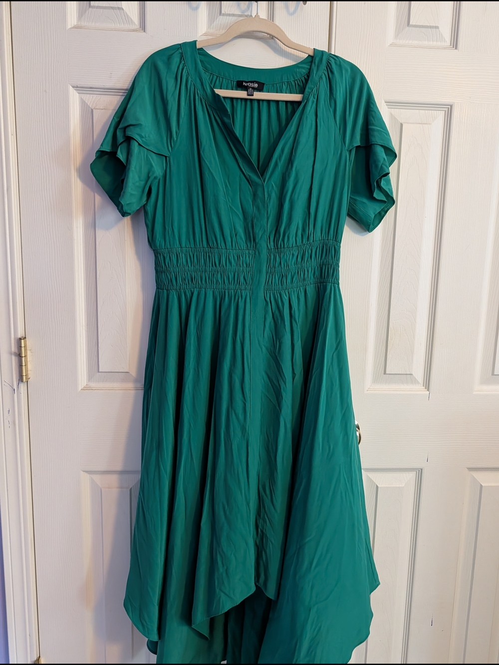 Kensie Teal Green V-Neck High-Low Dress